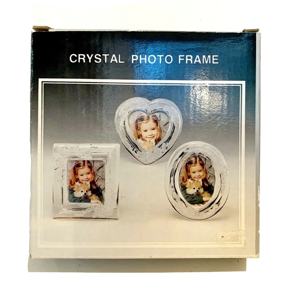 Vintage 24% Lead Crystal Photo Frame Heart Etched Flowers Clear Wedding Picture - Picture 11 of 11